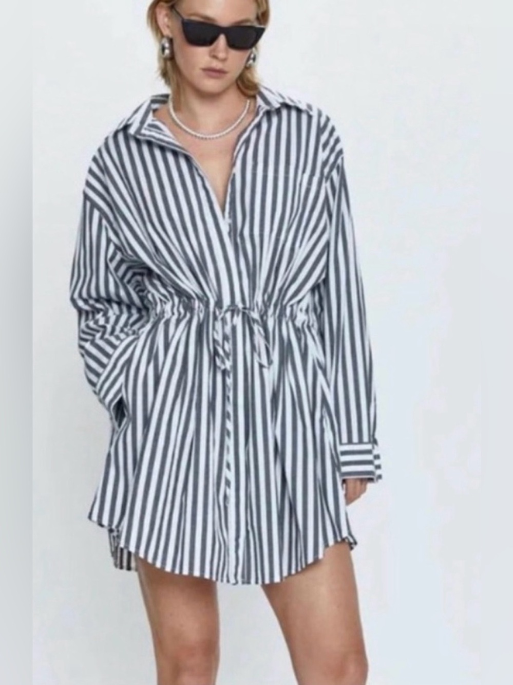 Pistola Black and White Striped Button-Front Shirt Dress